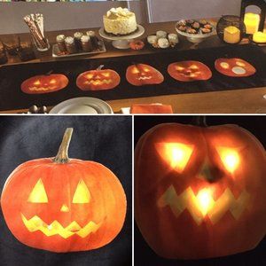 Cynthia Rowley Halloween LED Lighted Pumpkin Jack-o-Lantern Table Runner 48"